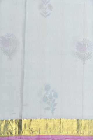 Paisley Floral Printed White Kanchipuram Printed Silk Saree