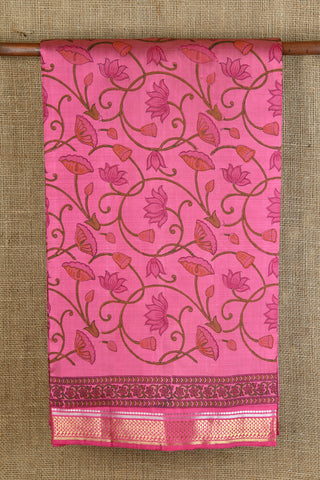 Floral Design Pink Kanchipuram Printed Silk Saree