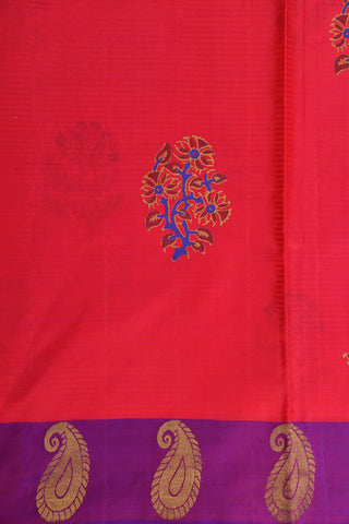 Hot Pink Floral Butta Block Printed Silk Saree