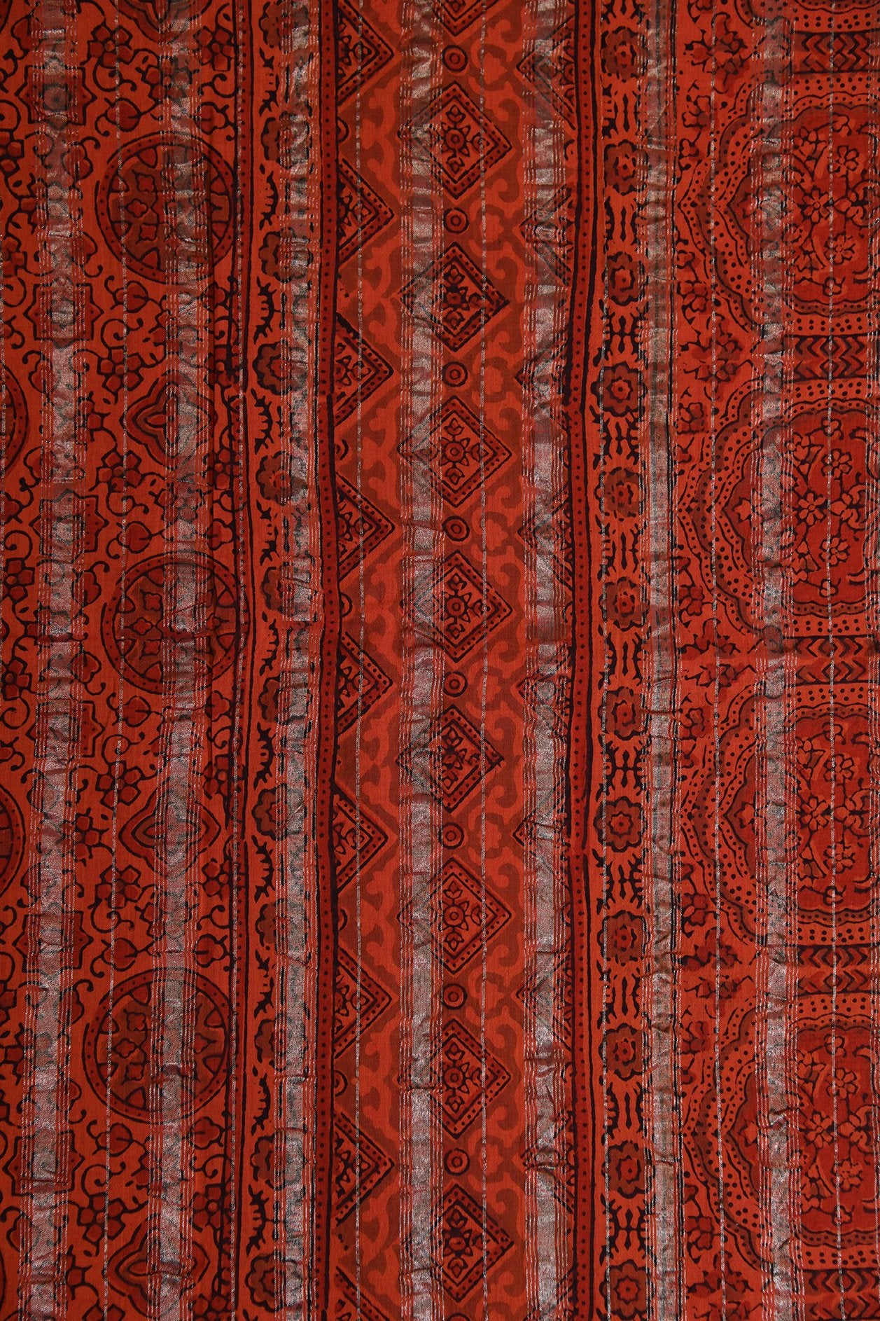 Rust Brown Printed Mangalagiri Cotton Saree