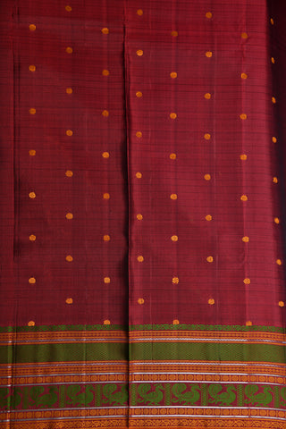 Thead Work Annam Border With Allover Block Printed Black Kanchipuram Silk Saree