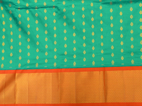 Korvai Contrast Mayilkan Border In Buttis Green Kanchipuram Silk Unstitched Pavadai Sattai Material