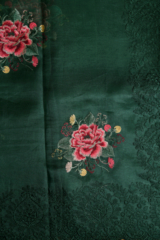 Floral Motif Deep Green Raw Silk Saree
