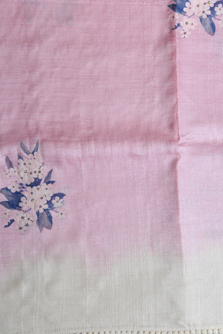 Botanical Digital Printed And Badla Work Pastel Pink Tusssar Silk Saree