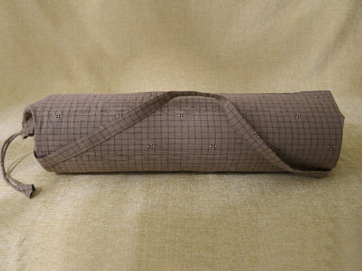 Brown Hand Spun Cotton Yoga Mat Bag With Belt