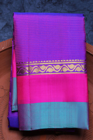 Contrast Zari Border In Stripes Purple Kanchipuram Silk Saree