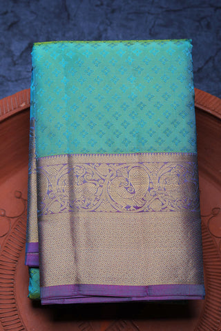 Diamond Border With Jacquard Small Floral Design Teal Blue Kanchipuram Silk Saree