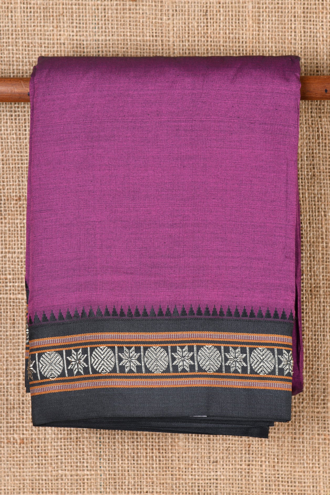 Rudraksh Running Border Dark Violet Dharwad Cotton Saree