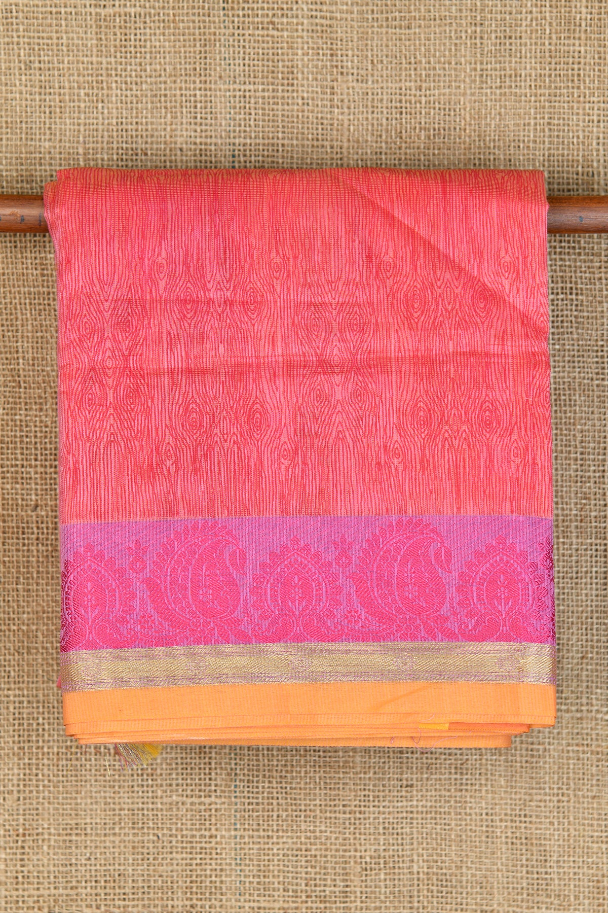 All Over Pattern Coral Pink Kota Cotton Saree