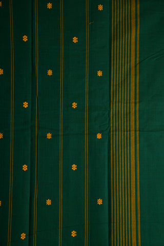 Traditional Thread Work Peacock Border Forest Green Plain Chettinadu Cotton Saree