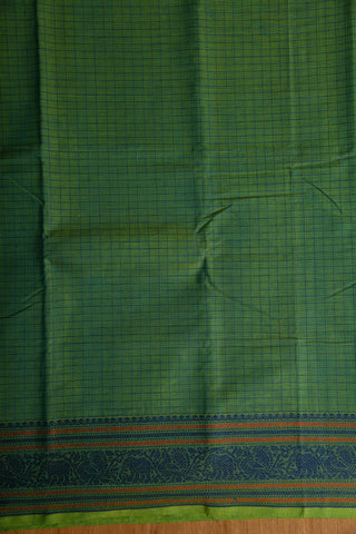 Traditional Thread Work Border With Checks Body Fern Green Coimbatore Cotton Saree