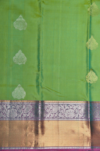 Woven Zari Border With Floral Butta Parrot Green Kanchipuram Silk Saree
