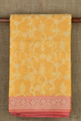 Thread Work Floral Design Yellow Semi Banaras Saree