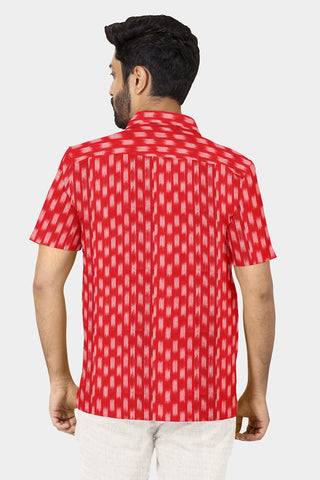 Regular Collar Ikat Design Crimson Red Cotton Shirt
