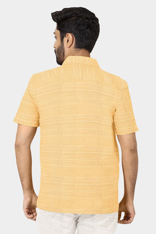 Regular Collar In Plain Beige Semi Raw Silk Shirt
