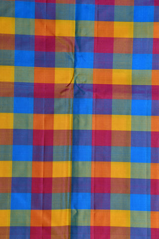 Multicolor Checks Border Yellow Kanchipuram Silk Saree