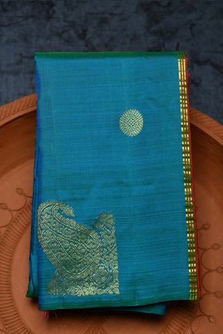 Paisley And Rudraksh Butta Teal Green Kanchipuram Silk Saree