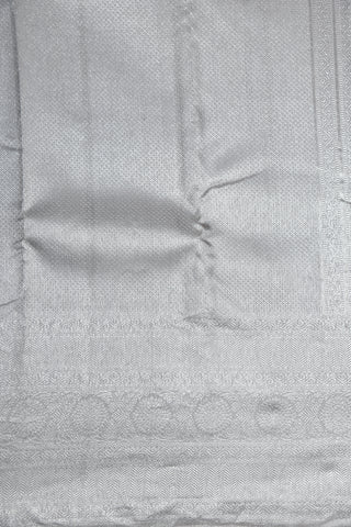 Silver Zari Floral Border Chevron Design White Kanchipuram Silk Saree