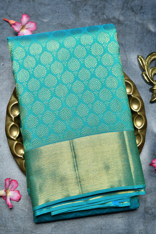 Floral Buttis Turquoise Blue Kanchipuram Silk Saree