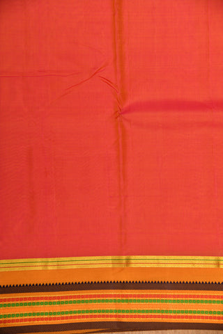 Thread Work Border In Plain Coral Pink Kanchipuram Silk Saree