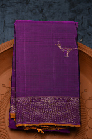 Diamond Border With Geomentric Birds Design Butta Plum Purple Kanchipuram Silk Saree