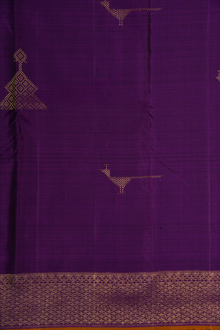 Diamond Border With Geomentric Birds Design Butta Plum Purple Kanchipuram Silk Saree