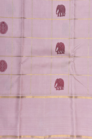 Rettai Pettu Border With Zari Checks Thread Work Elephant Motif Light Mauve Kanchipuram Silk Saree