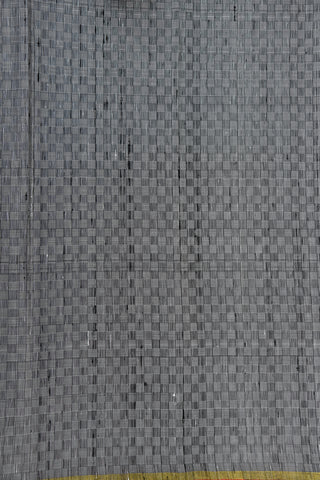 Thread Work Checks Grey And Black Kanchipuram Silk Saree