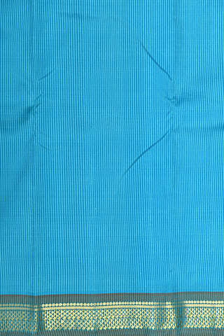 Arai Madam Border With Monochrome Stripes Turquoise Blue Kanchipuram Silk Saree