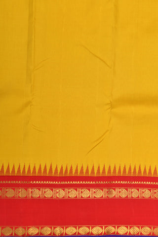 Contrast Rettai Pettu Border In Plain Yellow Kanchipuram Silk Saree