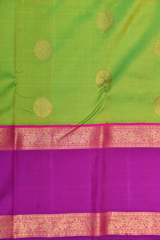Rettai Pettu Border With Floral Butta Pear Green Kanchipuram Silk Saree