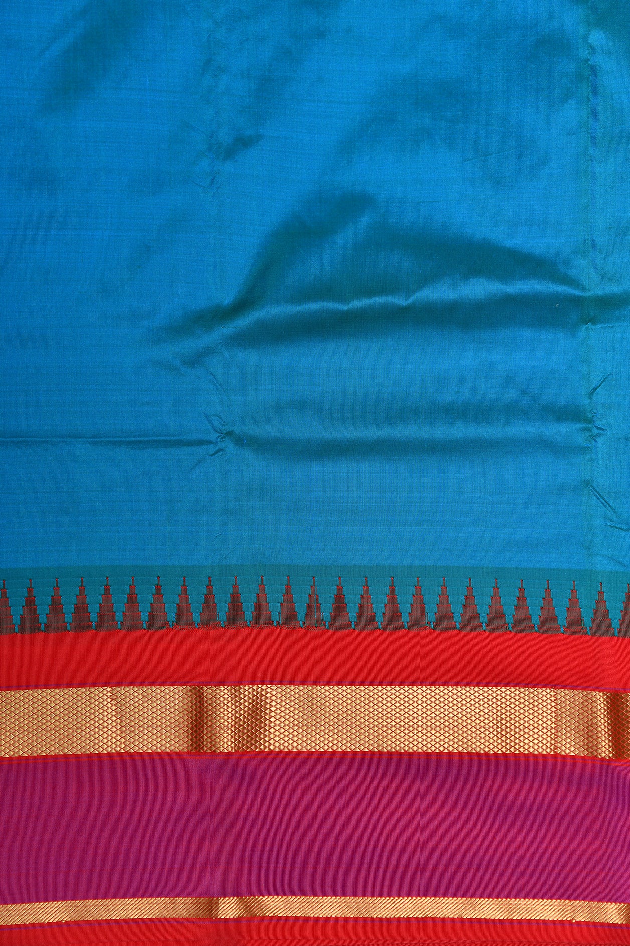 Rettai Pettu Diamond Border In Plain Cerulean Blue Kanchipuram Silk Saree