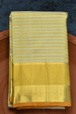 Gold And Silver Striped Kanchipuram Silk Saree