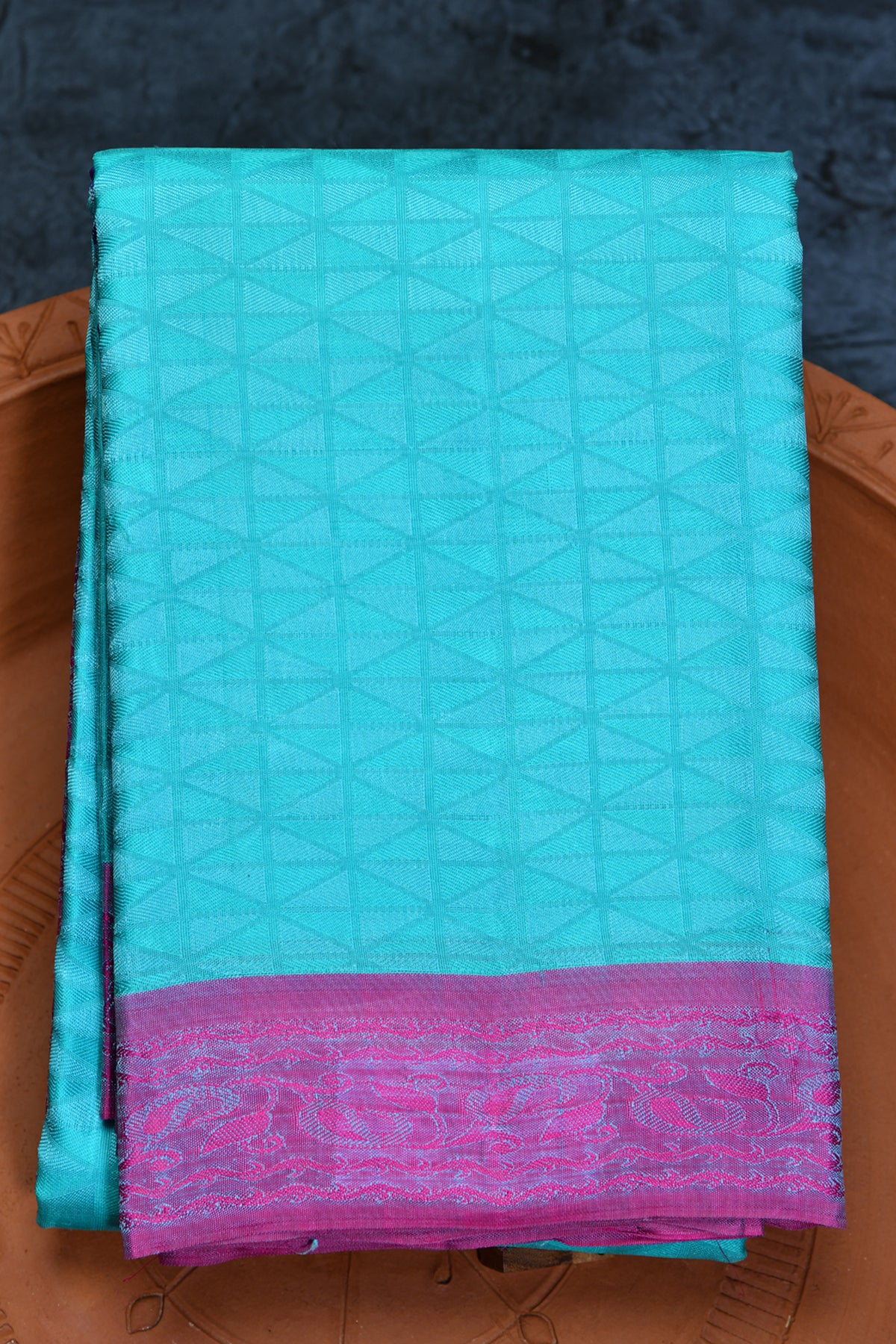Geometric Design Turquoise Blue Kanchipuram Silk Saree
