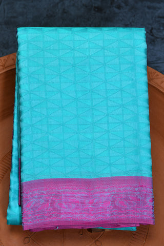 Geometric Design Turquoise Blue Kanchipuram Silk Saree