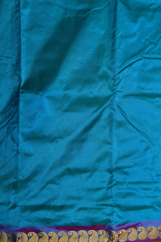 Paisley Butta Border Turquoise  Blue Kanchipuram Silk Saree