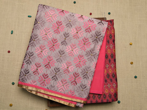 Embroidered Pale Purple Chanderi Cotton Unstitched Salwar Material