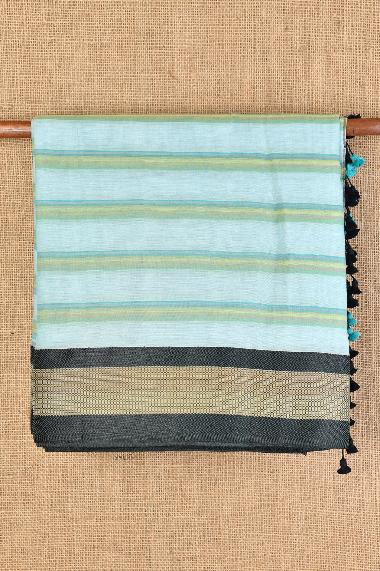Stripes Light Blue Bengal Cotton Saree