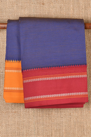 Striped Navy Blue Dharwad Cotton Saree