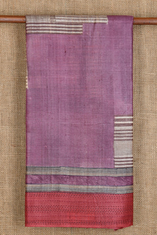 Kantha Border With Printed Mauve Purple Tussar Silk Saree