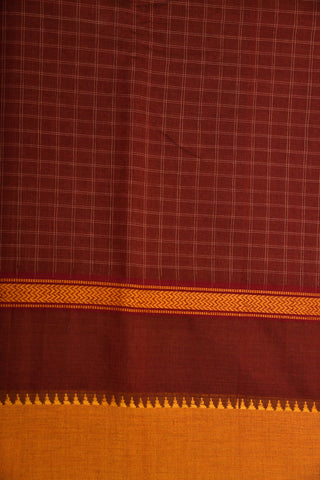 Temple Border Brick Brown Semi Gadwal Cotton Saree