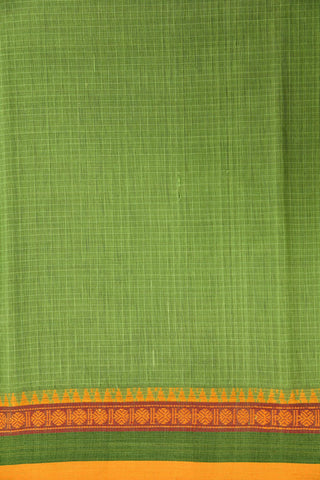 Temple Border Checked Green Semi Gadwal Cotton Saree