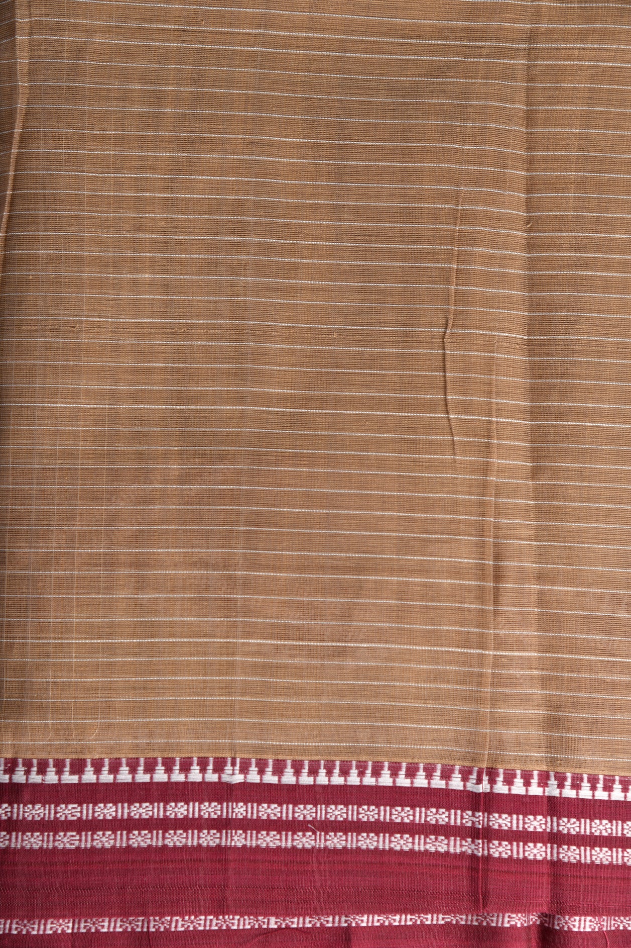 Temple Border Checks Light Brown Semi Gadwal Cotton Saree