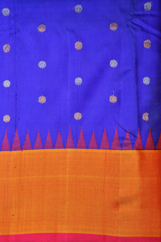 Temple Border Gold And Silver Zari Buttis Blue Gadwal Silk Saree