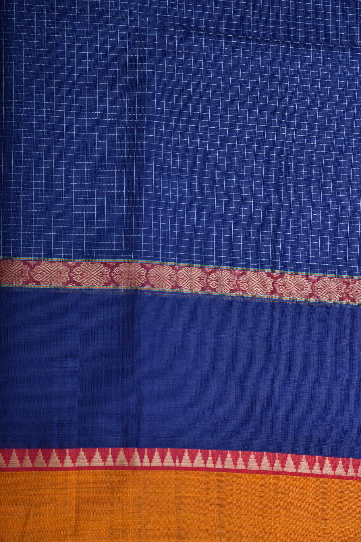 Temple Border Indigo Blue Semi Gadwal Cotton Saree