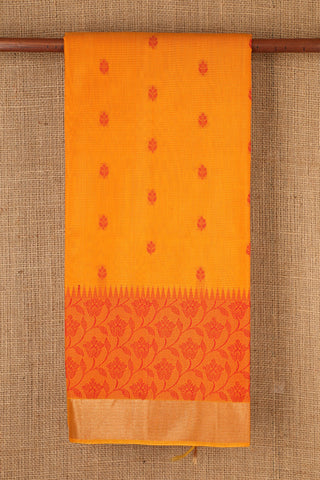 Temple Border Yellow Kora Cotton Saree