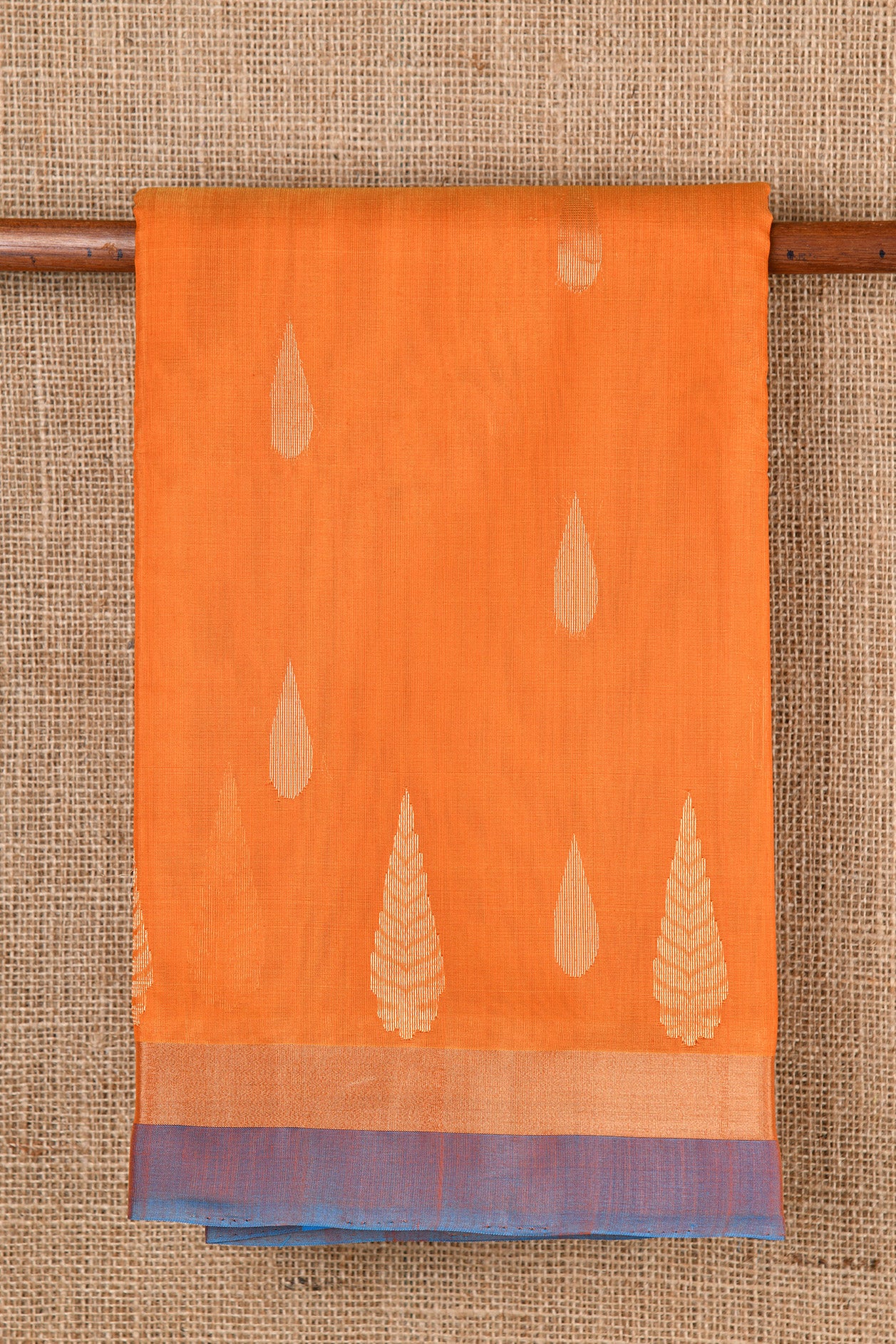 Thilagam Motif Dark Orange Kora Silk Cotton Saree