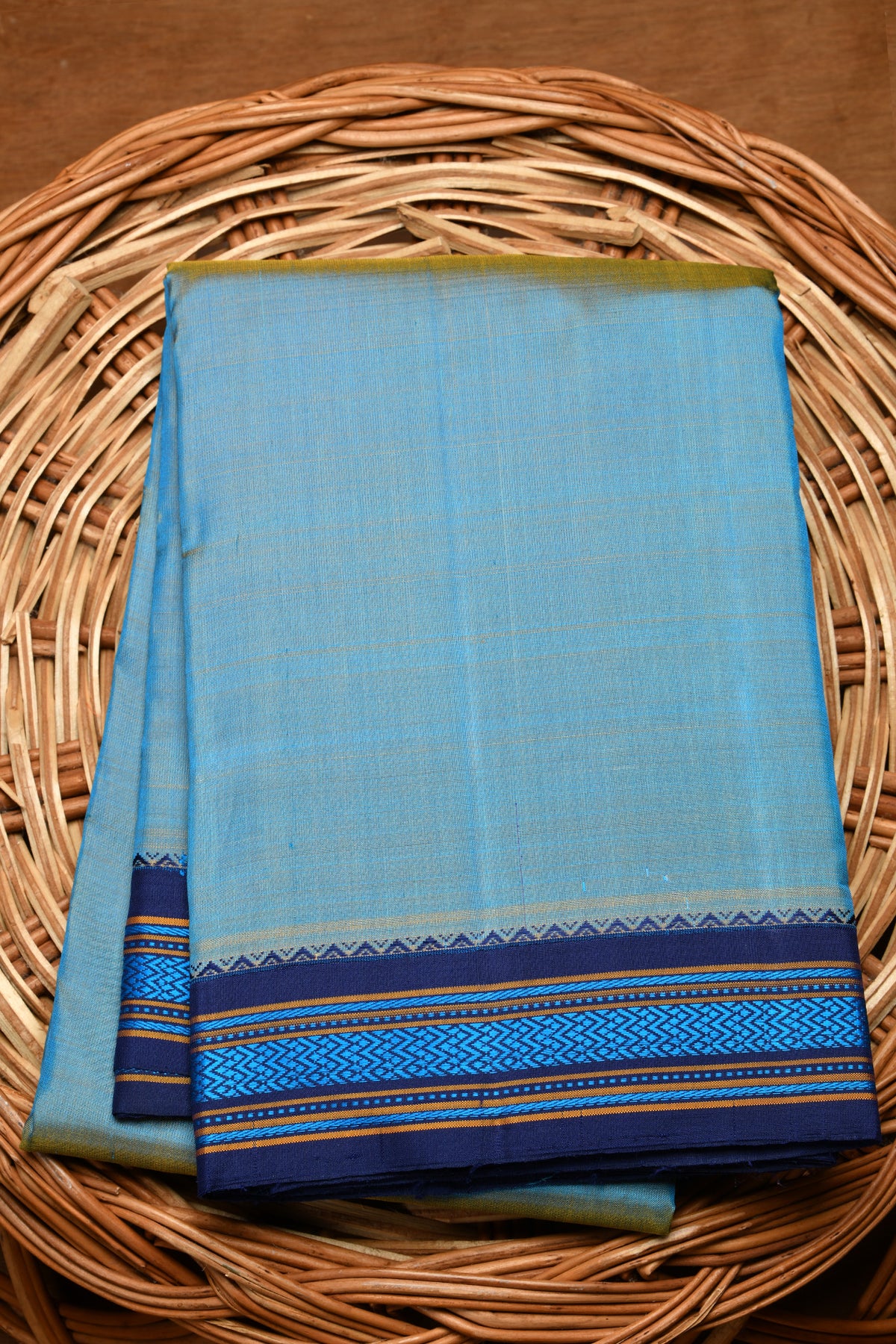 Thread Work Border Blue Kanchipuram Silk Saree