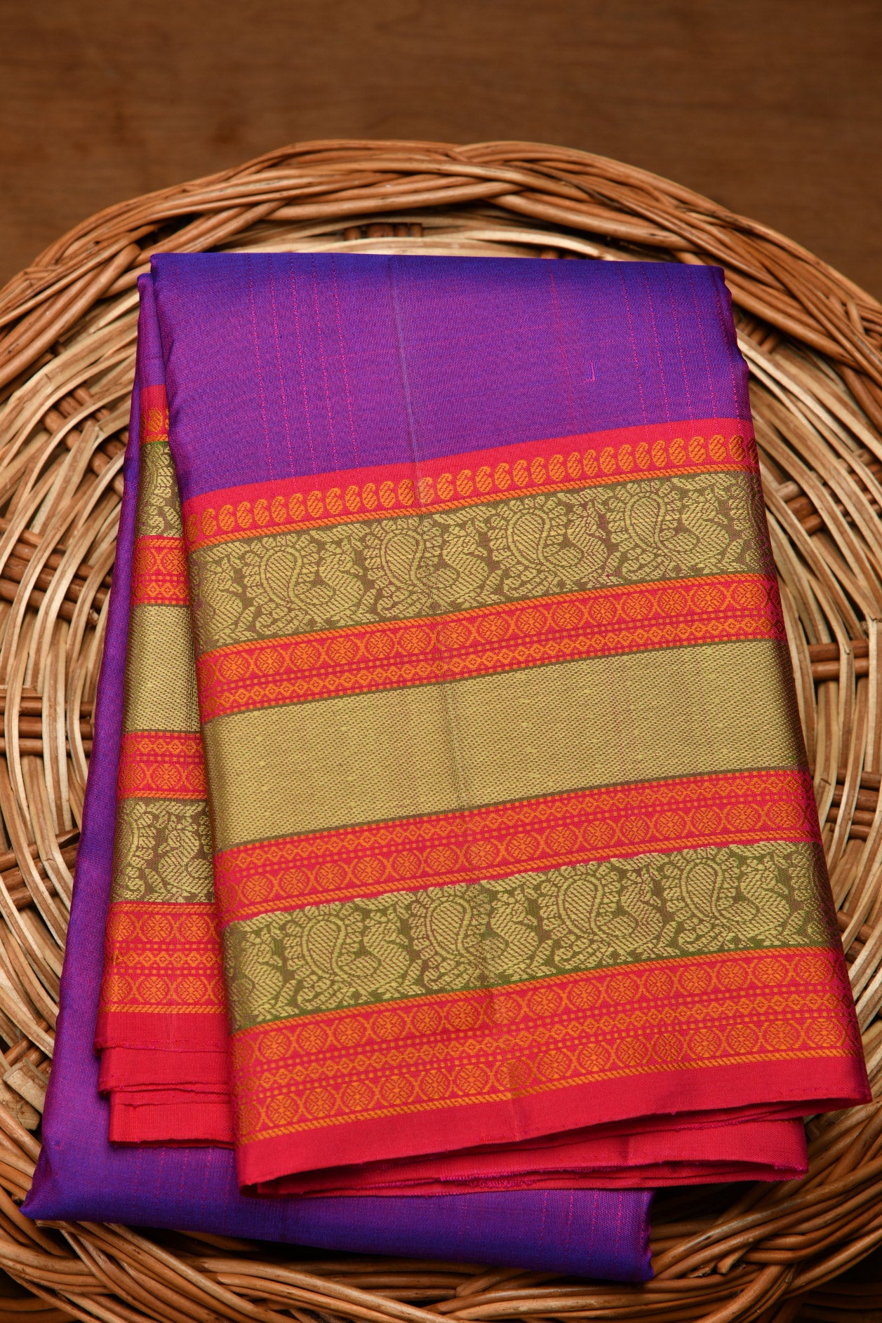 Thread Work Border Dark Violet Kanchipuram Silk Saree