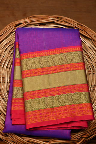 Thread Work Border Dark Violet Kanchipuram Silk Saree